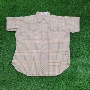Vintage 70s Hippie Plaid Pearl-Snap Shirt Large 24x27 Baggy